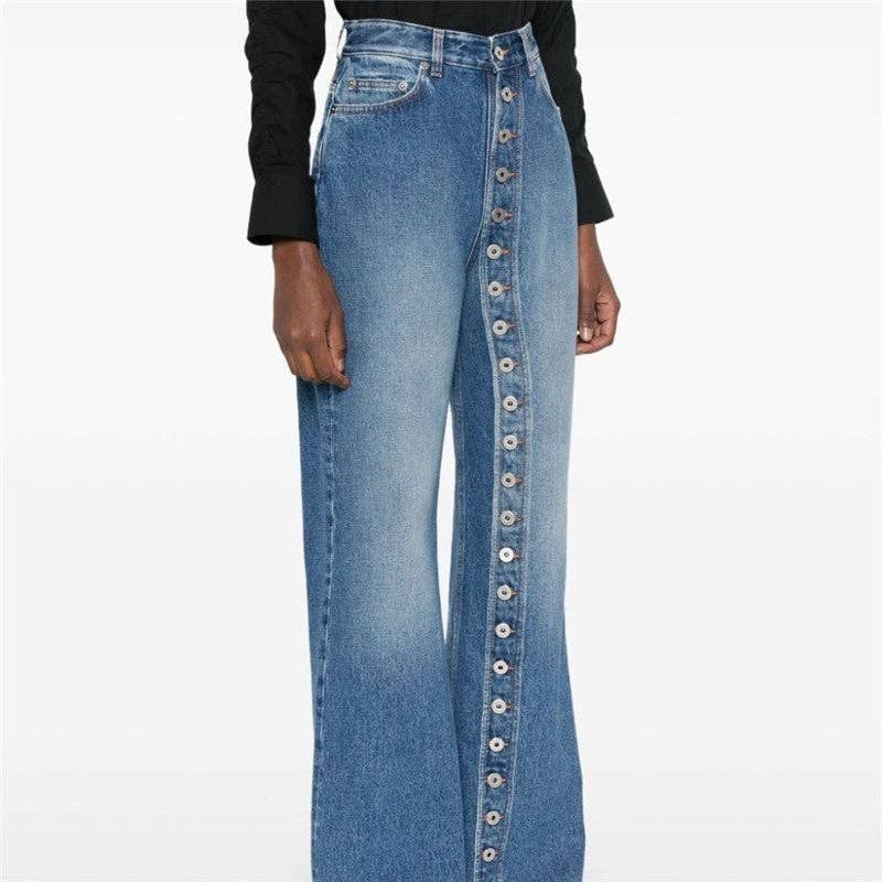 Button High-Waisted Straight Leg Jeans