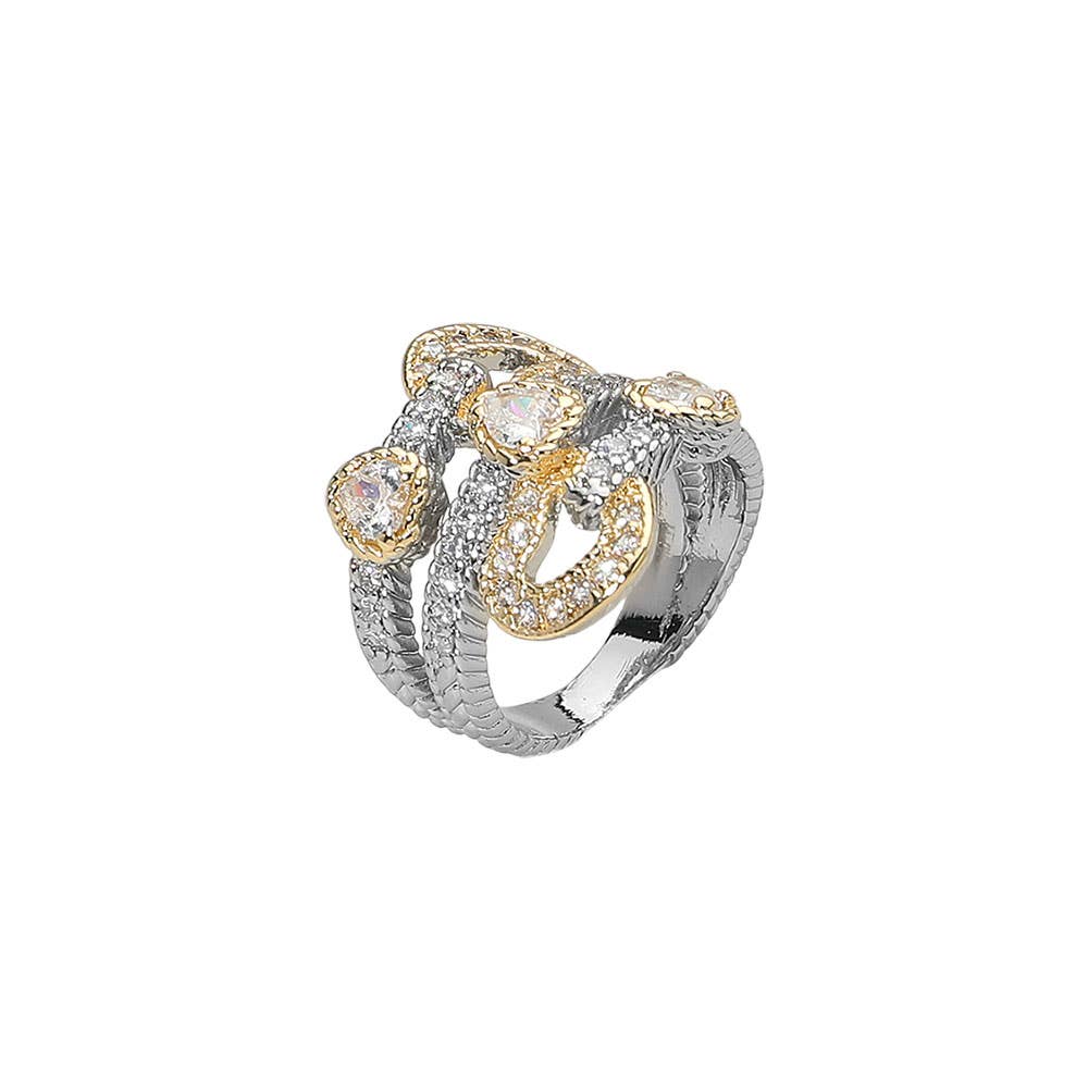 CZ Stone Accent Sculptural Two Tone Band Statement Ring