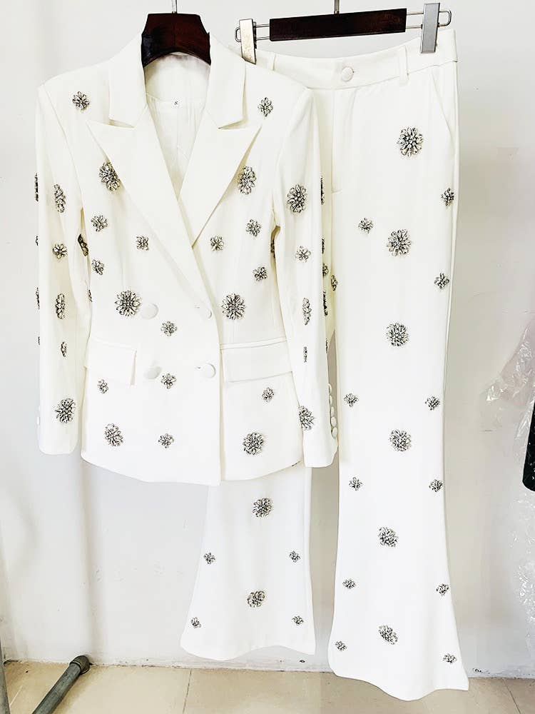 Diamond Beaded Suit Jacket & Flared Trousers Set