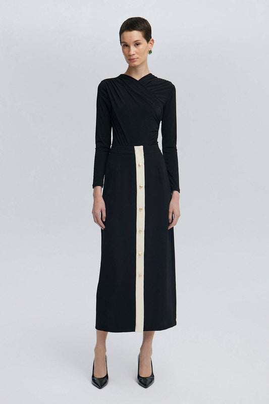 GOLD BUTTONED CREPE SKIRT