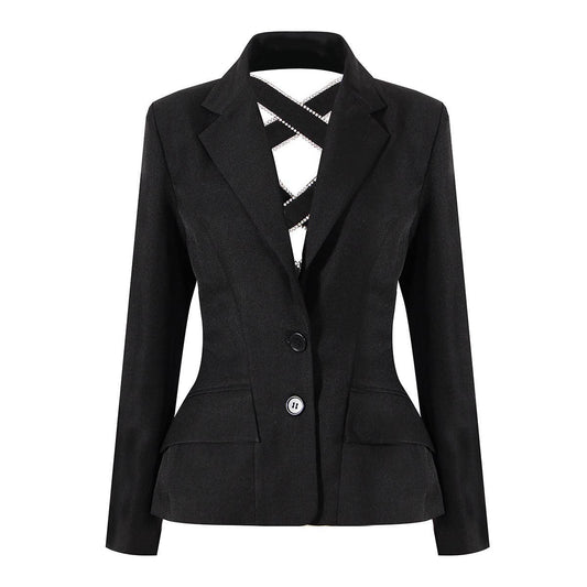BL003 Hollow Out Blazer Diamond Elegant Black Blazer