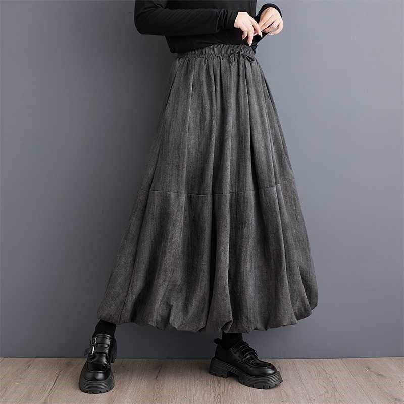 Solid Color Elastic Waist Loose Lantern Skirt