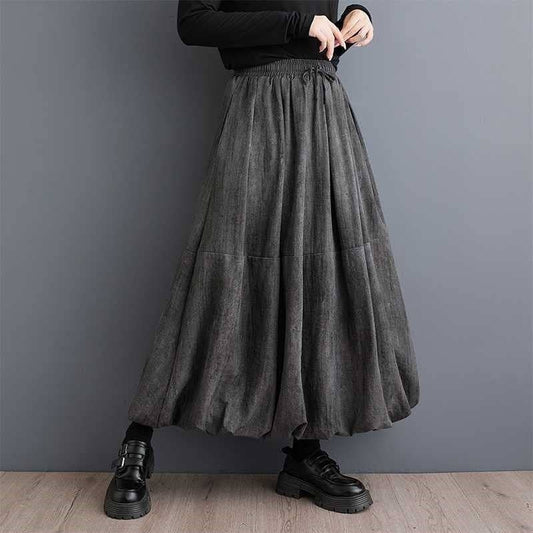 Solid Color Elastic Waist Loose Lantern Skirt