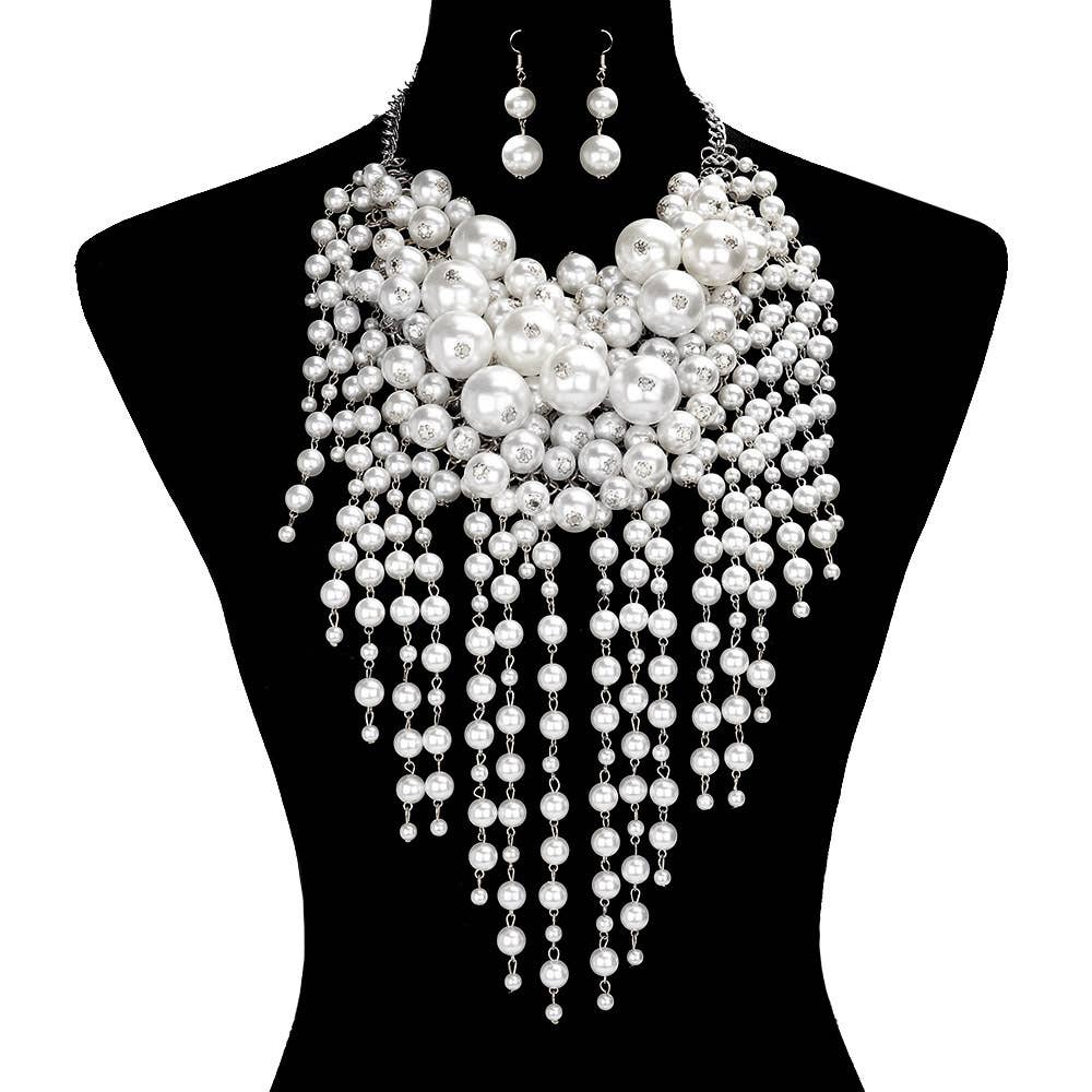Pearl Cluster Statement Necklace