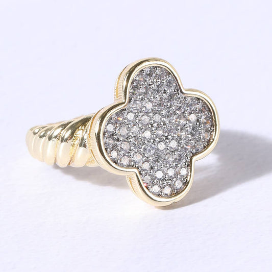 Clover Cable Band Cubic Zirconia Rings