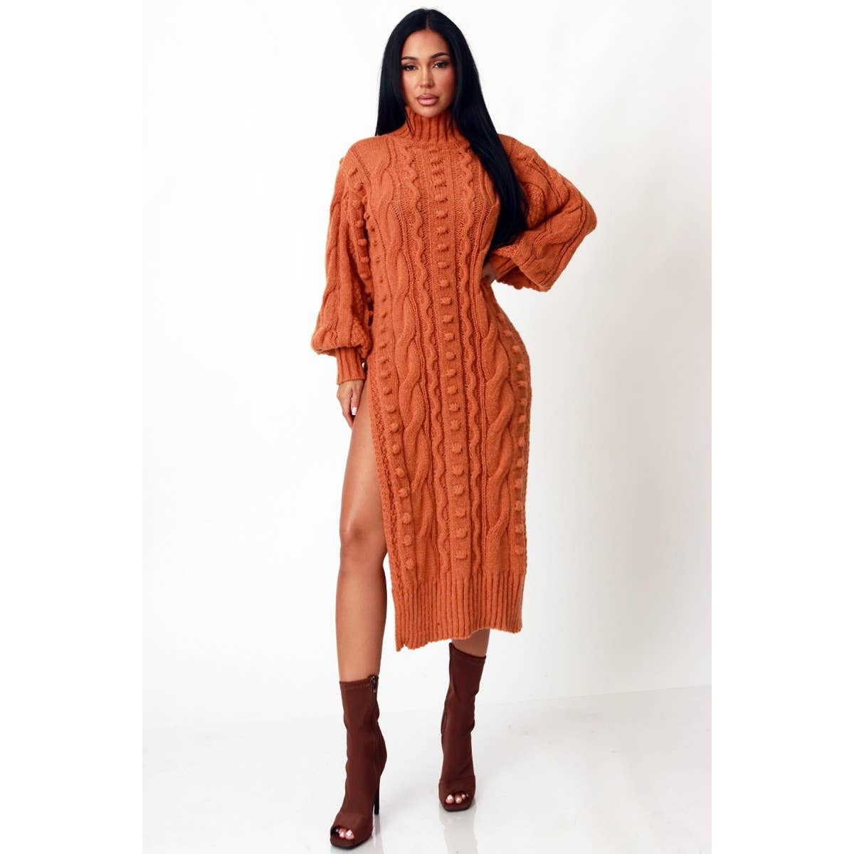 CABLE CHARM TURTLENECK MIDI DRESS