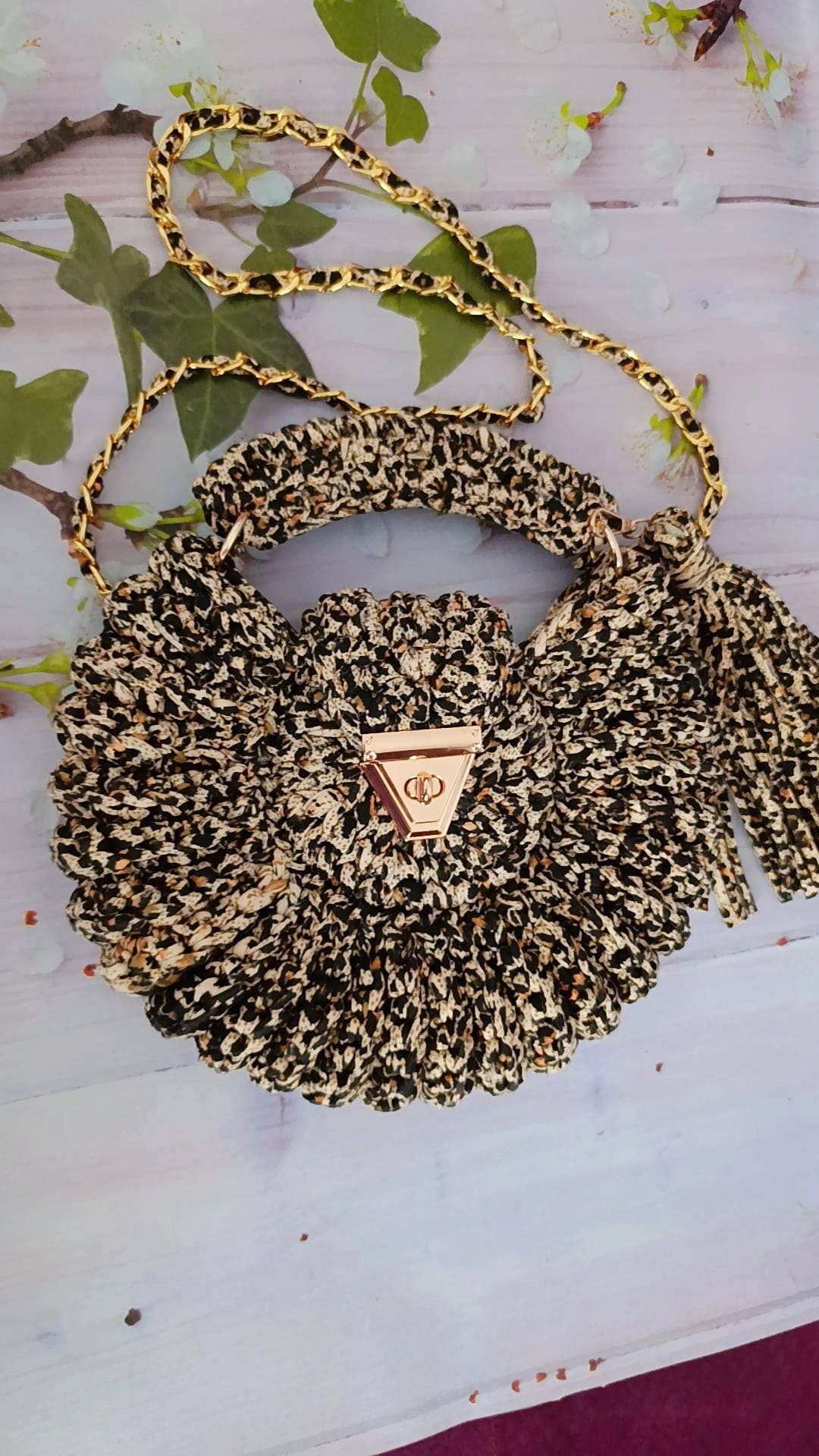 Leopard Clutch Bag for Women - Handmade Crochet Purse