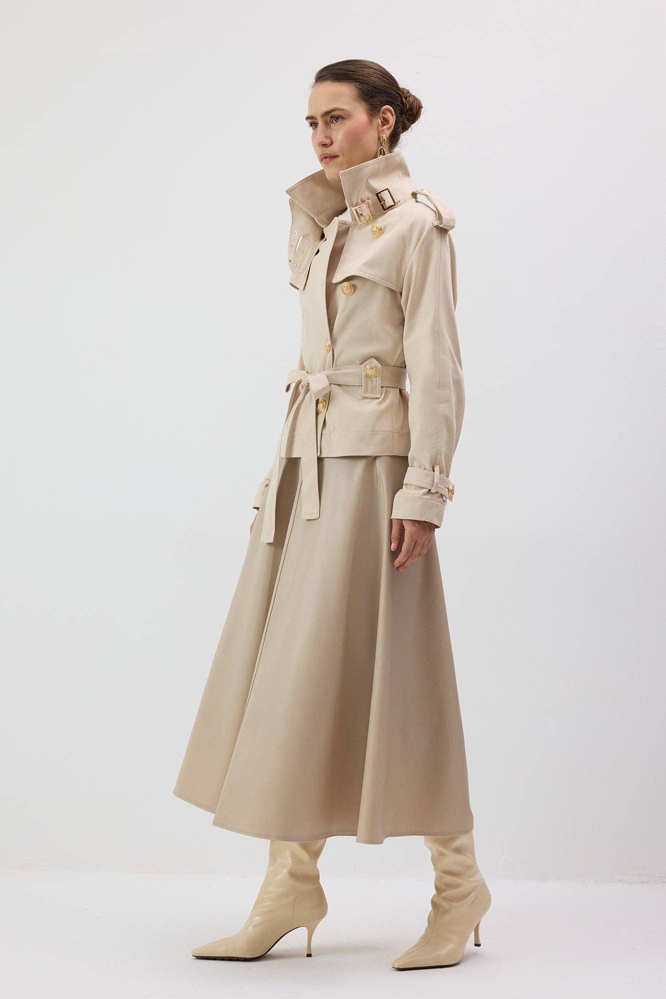 SHORT BELTED DOUBLE BREASTED TRENCH COAT