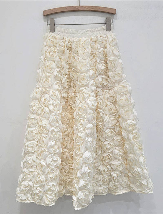 Floral Appliqué Elegant Midi Skirt