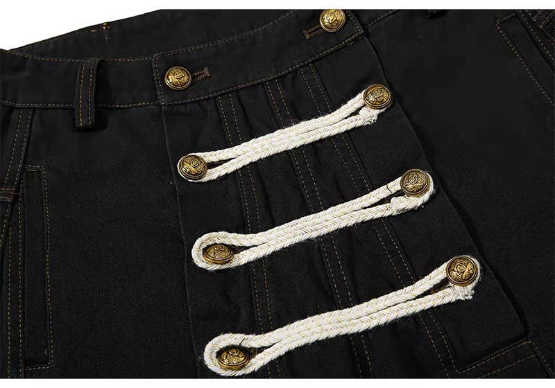 SY761Rope Detail Wide Leg Cargo Pants for Women and Men Chic