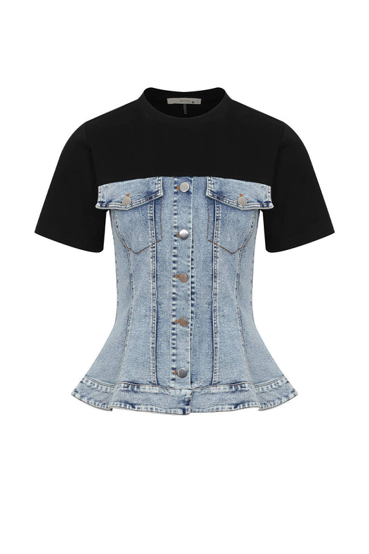 Mixed Media Denim T-shirt