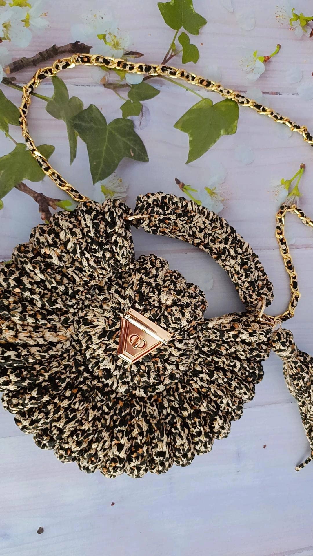 Leopard Clutch Bag for Women - Handmade Crochet Purse
