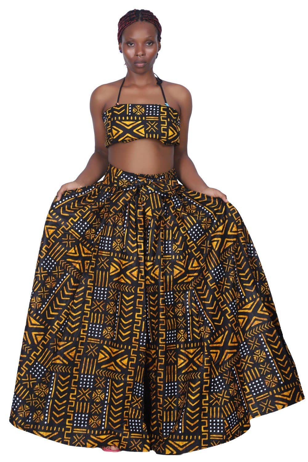 16317-289 African Print Wax Print Skirt with Headwrap