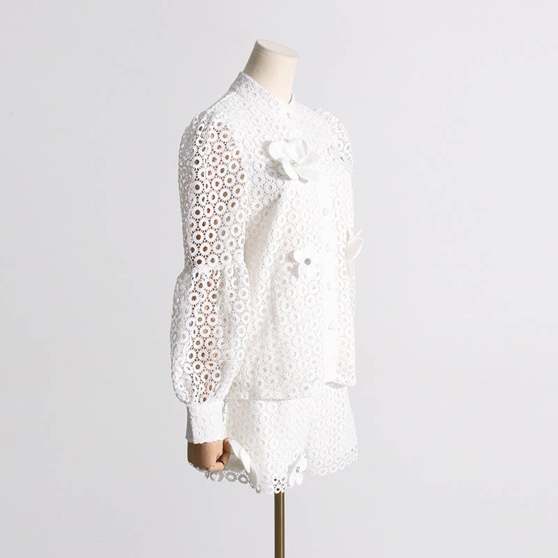 Lace Lantern Sleeve Suit - Chic Summer Set