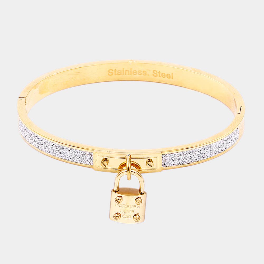 FOREVER LOVE Metal Lock Charm Stainless Steel Bracelet