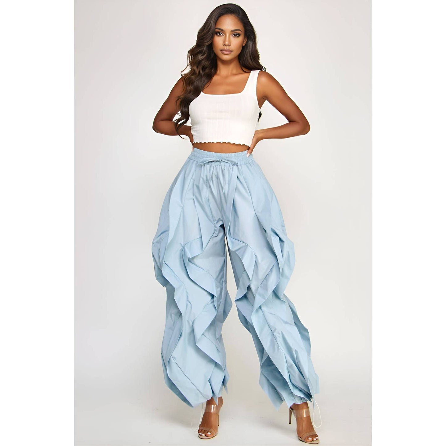 Oversized Wide Leg Ruffle Jogger Pants