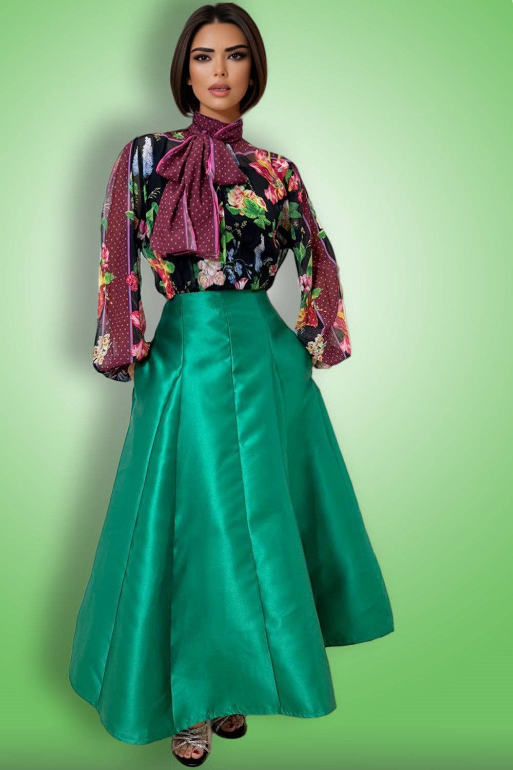 A-LINE MAXI SKIRT (GRN) - N by Nancy