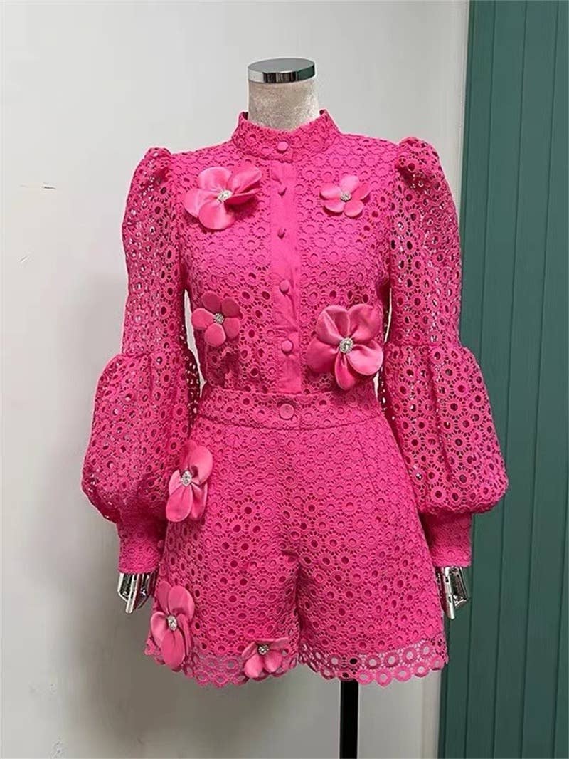 Lace Lantern Sleeve Suit - Chic Summer Set