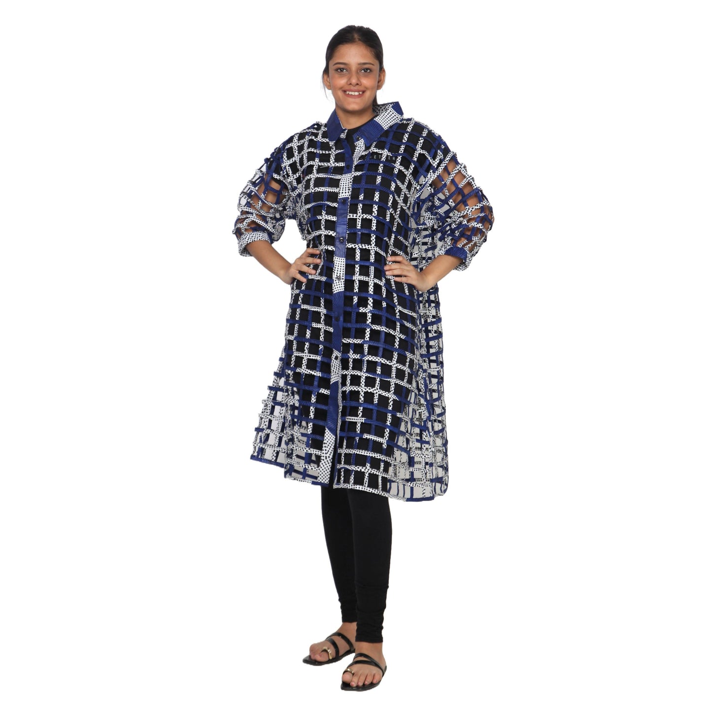 Women's Collared Cage Long Button Shirt -- FI-ST129