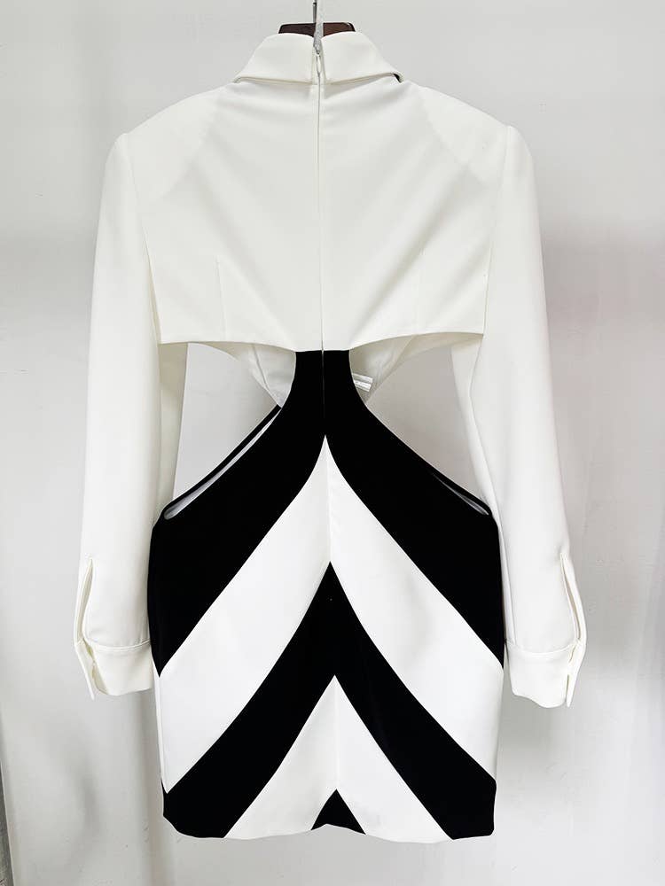 Chic Tie-Waist Hollow Dress in Monochrome