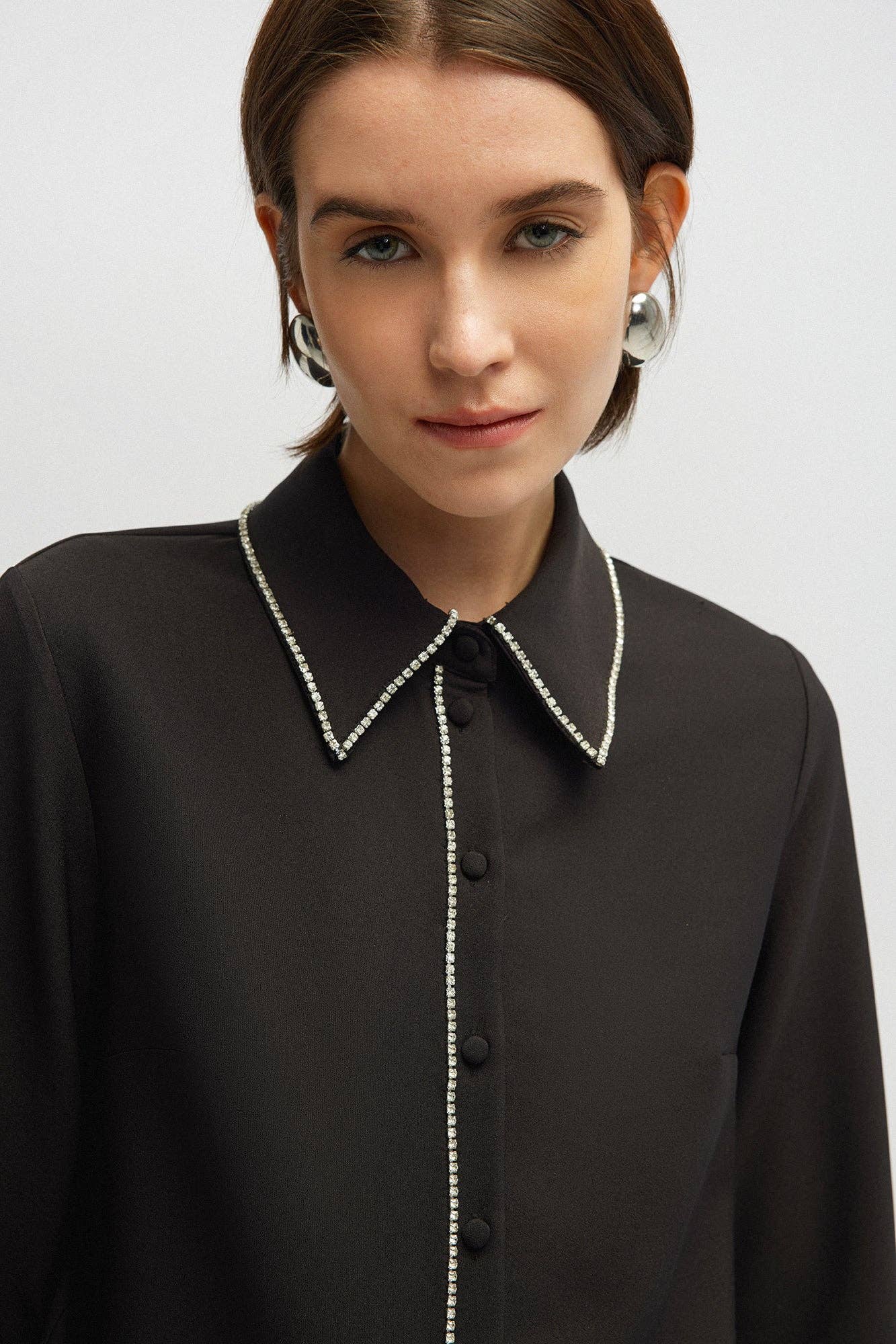 STONE EMBELLISHED CREPE SHIRT