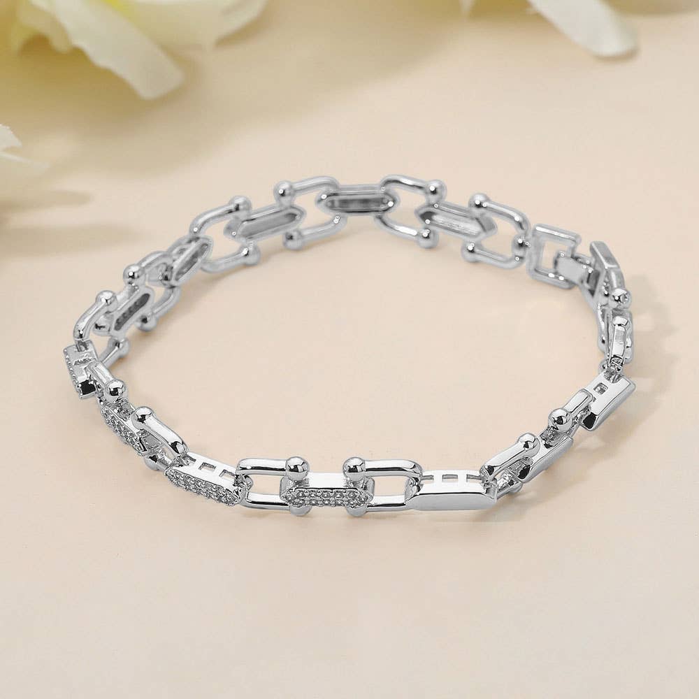 CZ Stone Paved Modern Link Bracelet