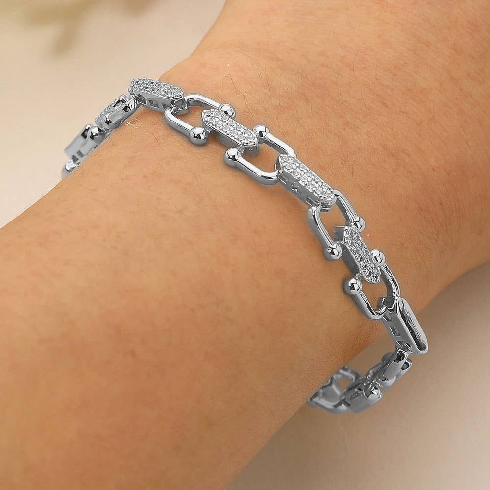 CZ Stone Paved Modern Link Bracelet