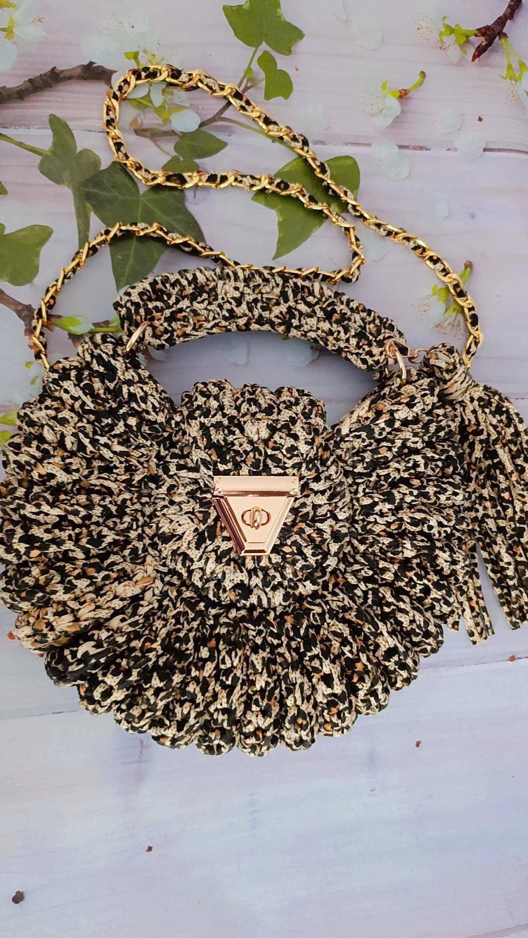 Leopard Clutch Bag for Women - Handmade Crochet Purse