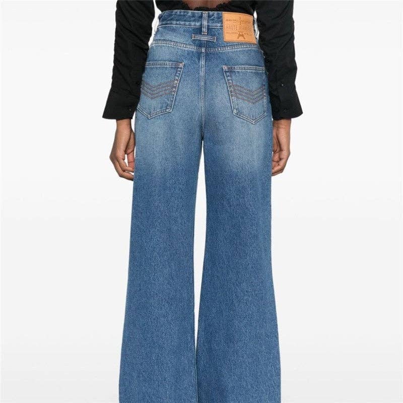 Button High-Waisted Straight Leg Jeans