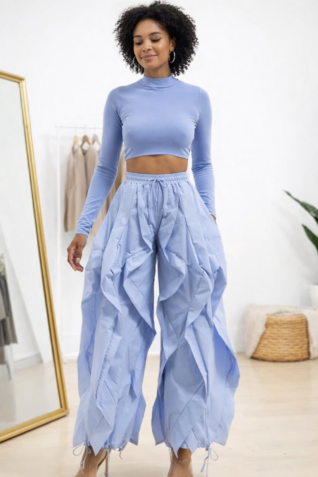 Ruffle Detail Drawstring Pant - Cascade