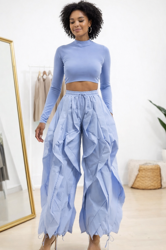 Ruffle Detail Drawstring Pant - Cascade