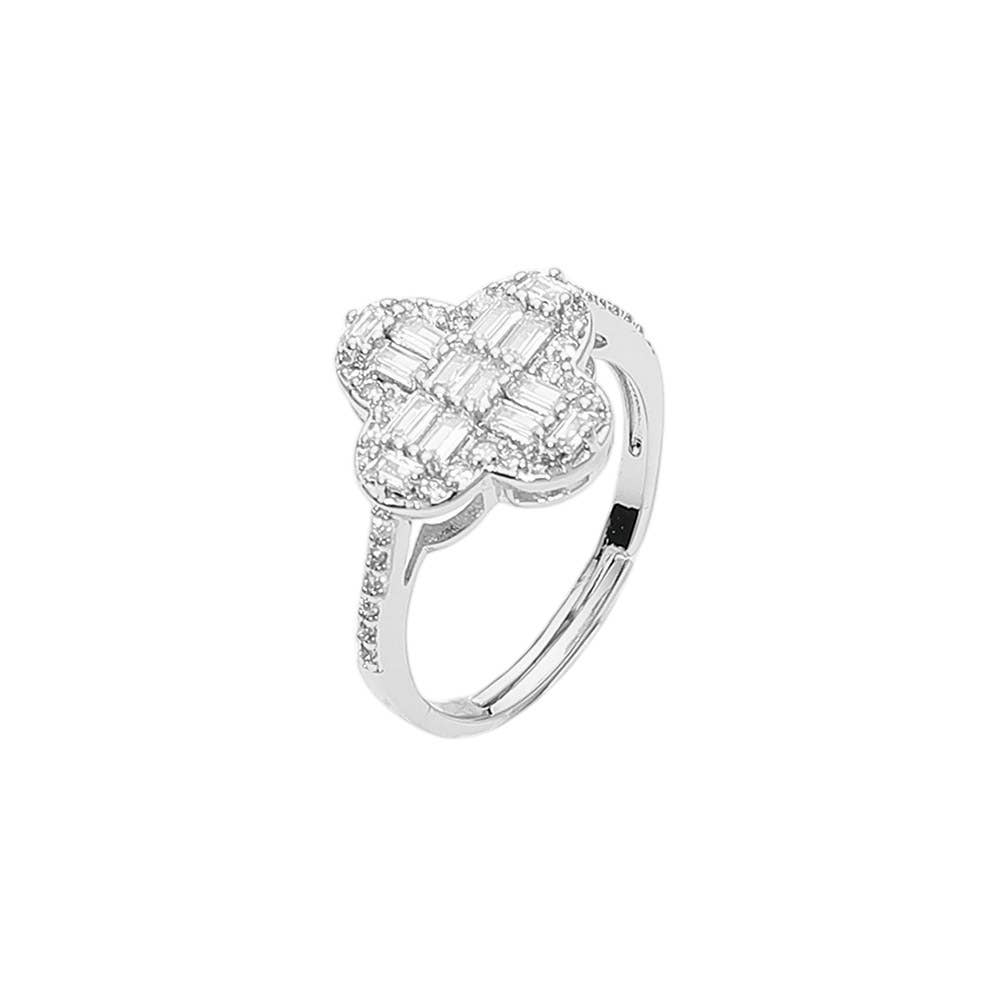 14K Gold Plated CZ Baguette Quatrefoil Adjustable Ring