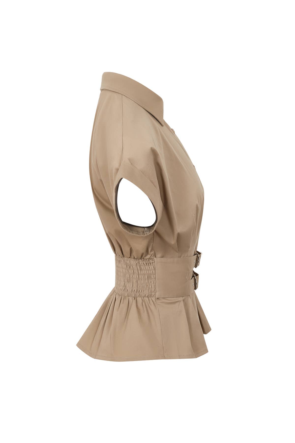 Belted Contour Woven Pleated Short Sleeve Top
