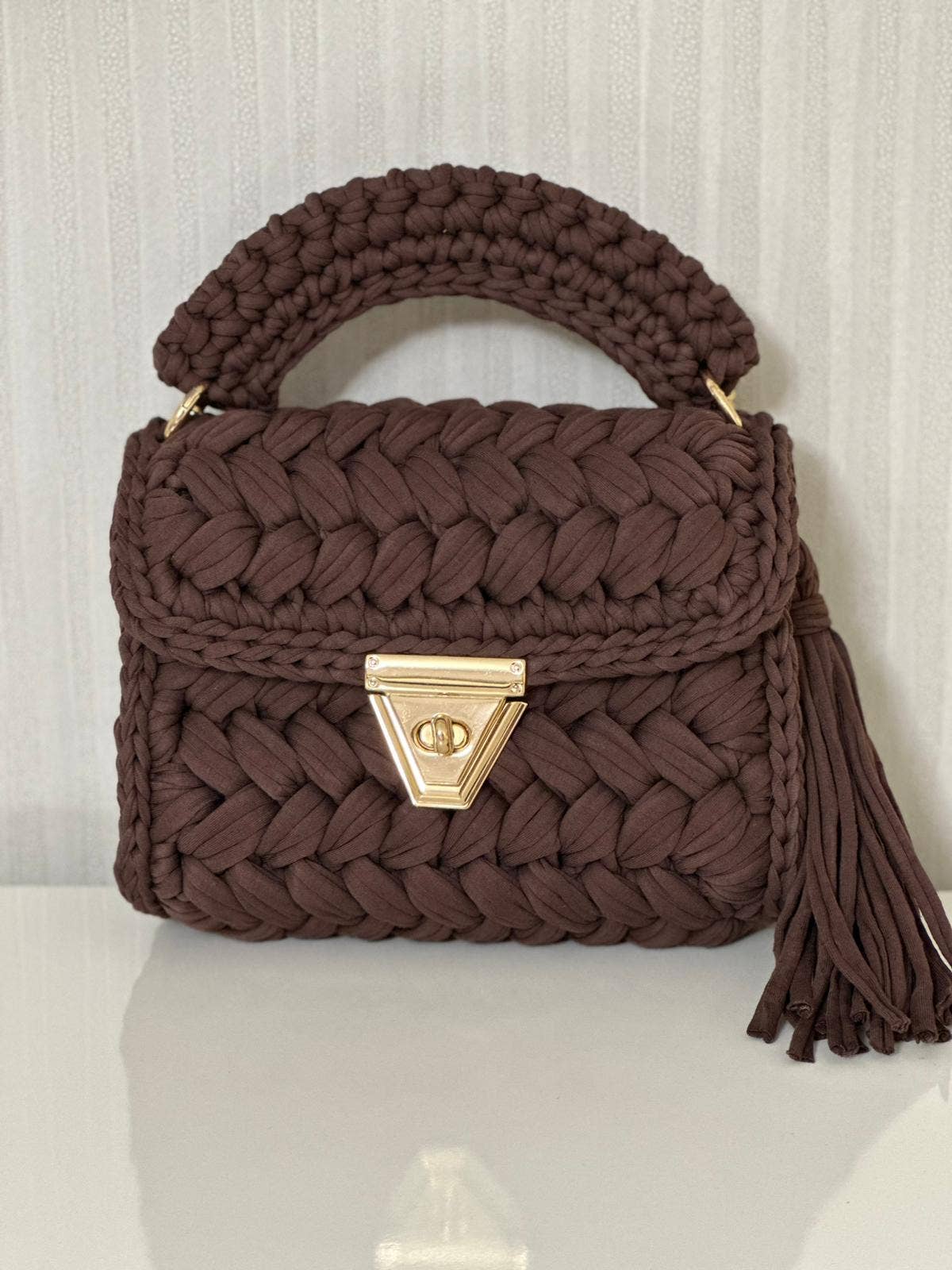 CHQEL  Brown Clutch Bag for Women Handmade Crochet Purse
