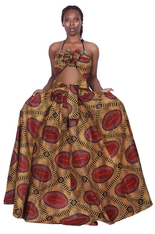 African Print Wax Print Skirt with Headwrap