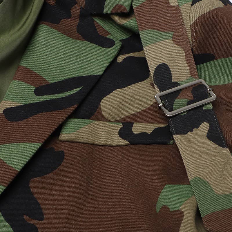 Camouflage Belted Blazer with Military Accents