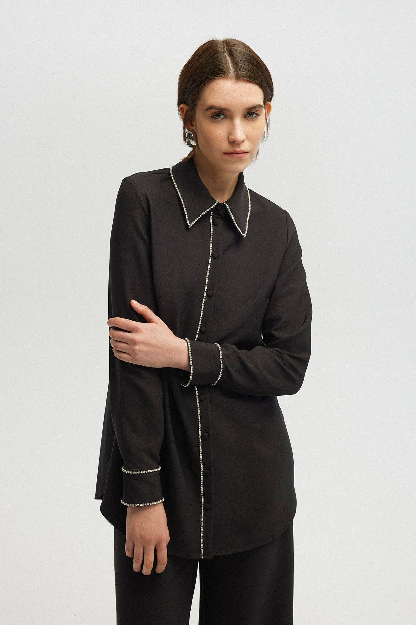 STONE EMBELLISHED CREPE SHIRT