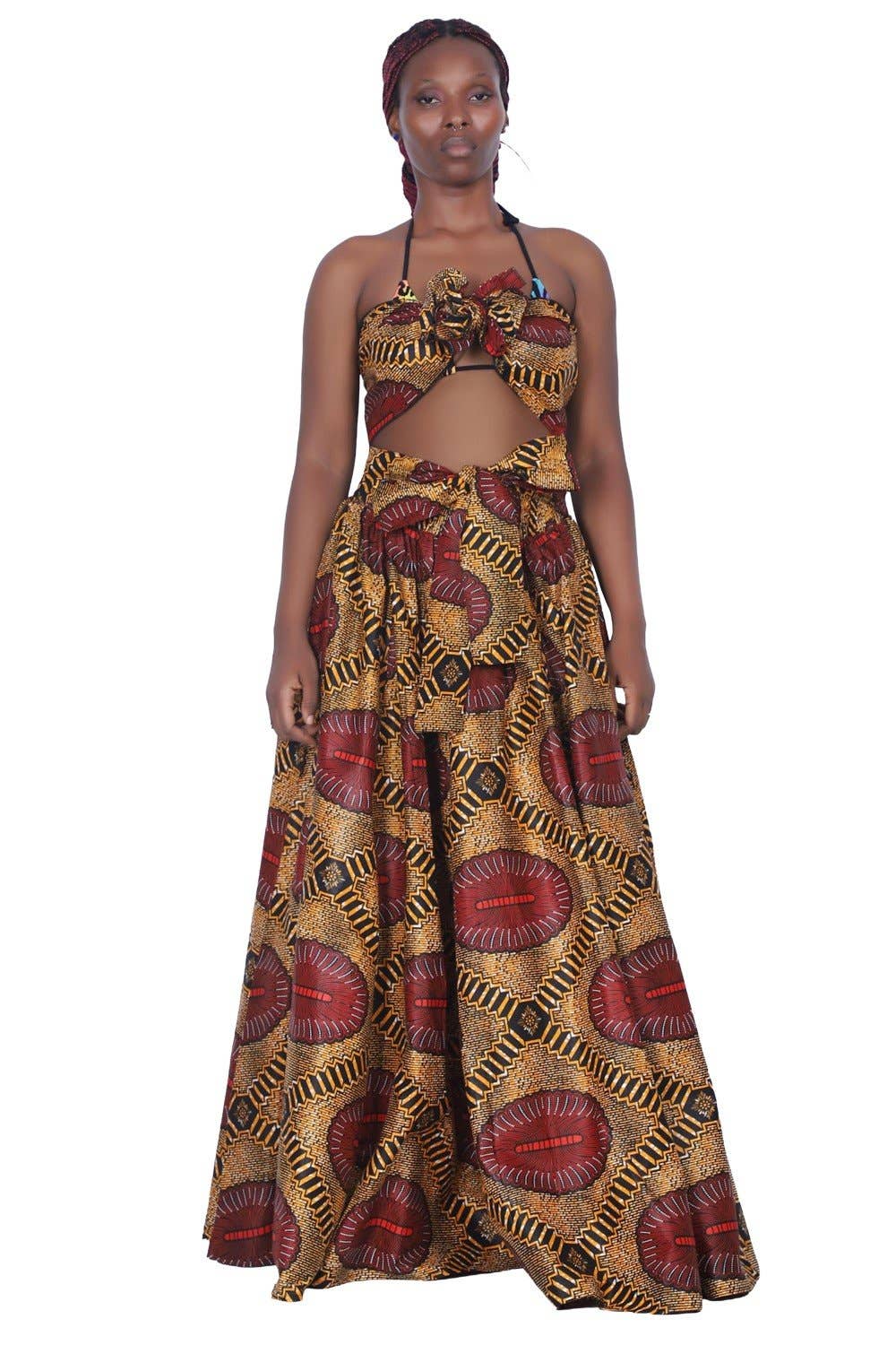 African Print Wax Print Skirt with Headwrap