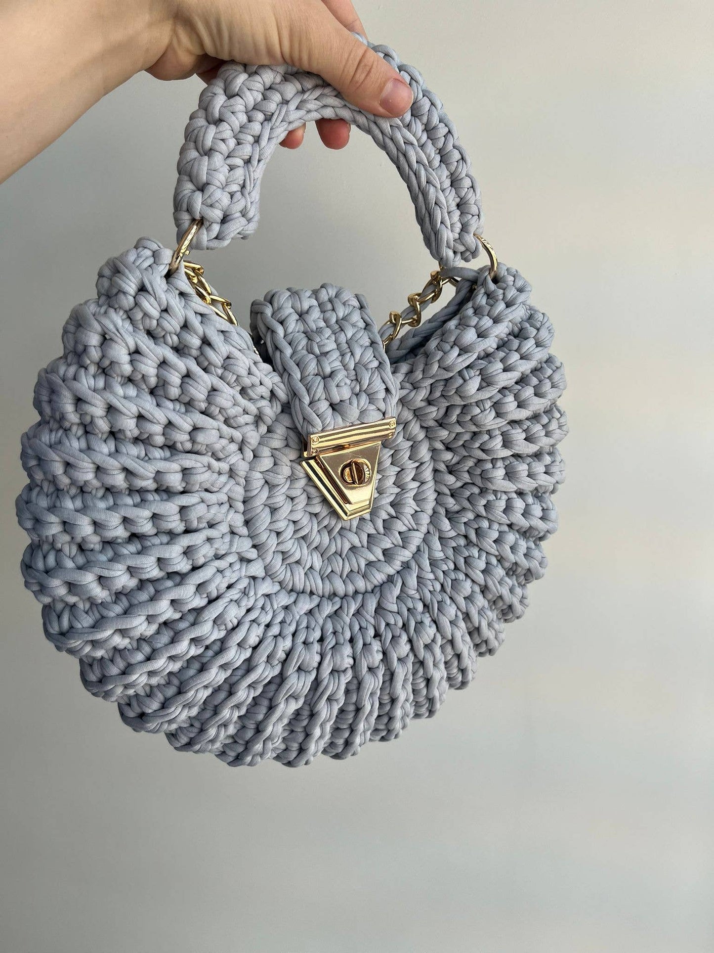 CHQEL Gray mussel Bag for Women Handmade Crochet Purse