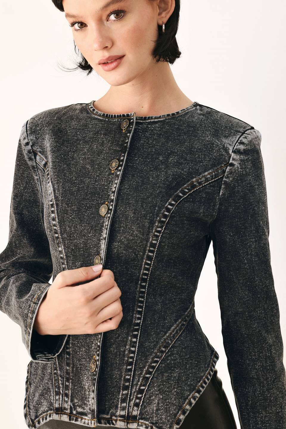 An acid washed denim peplum jacket  - FJ1574