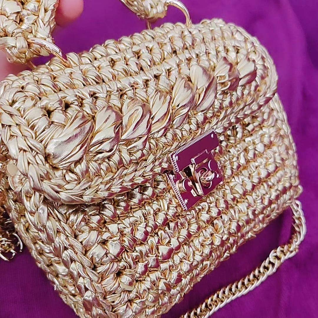 Metallic Evening Clutch Bag - Handmade Crochet