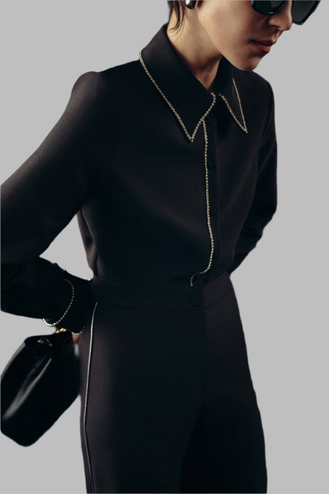 STONE EMBELLISHED CREPE SHIRT