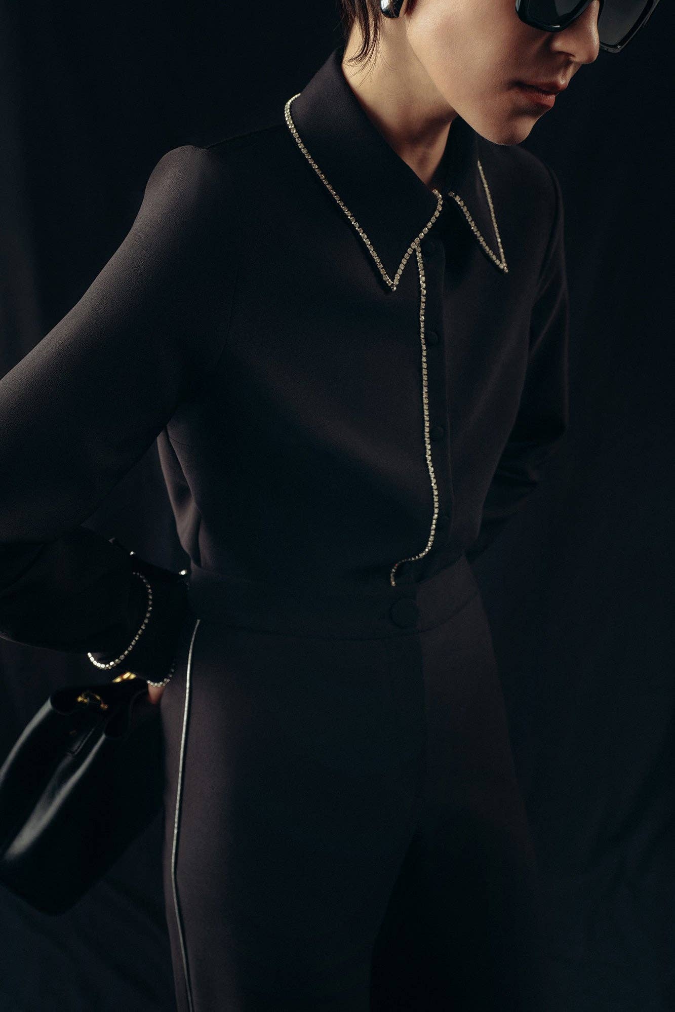STONE EMBELLISHED CREPE SHIRT