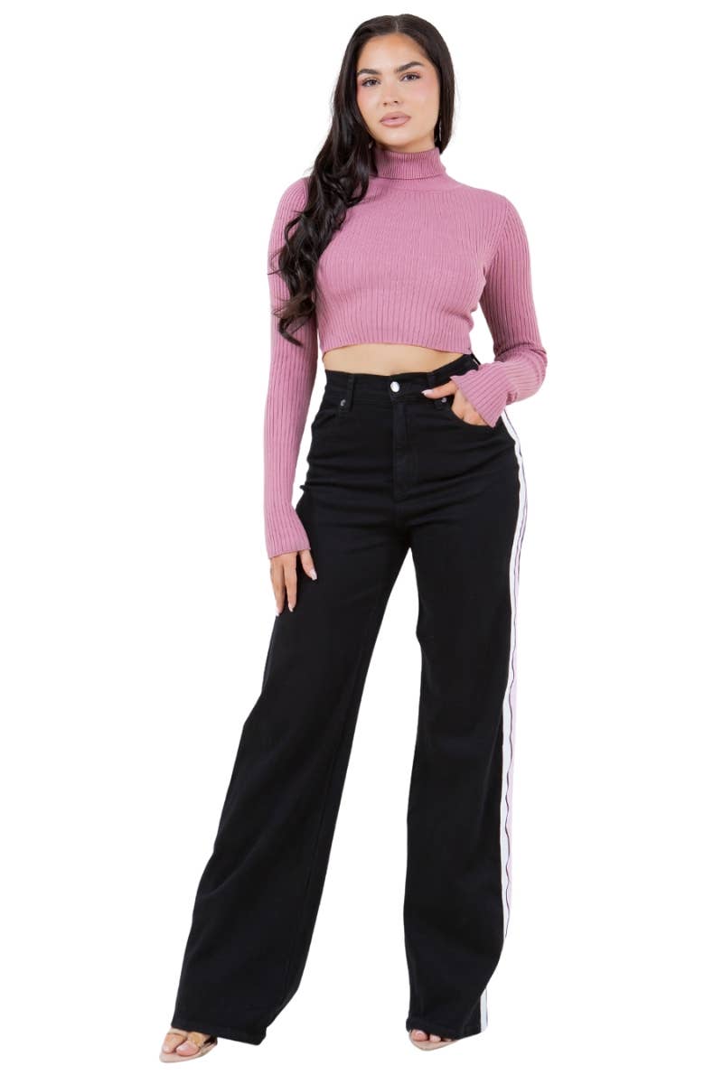Striped Wide Leg Jean in Blue