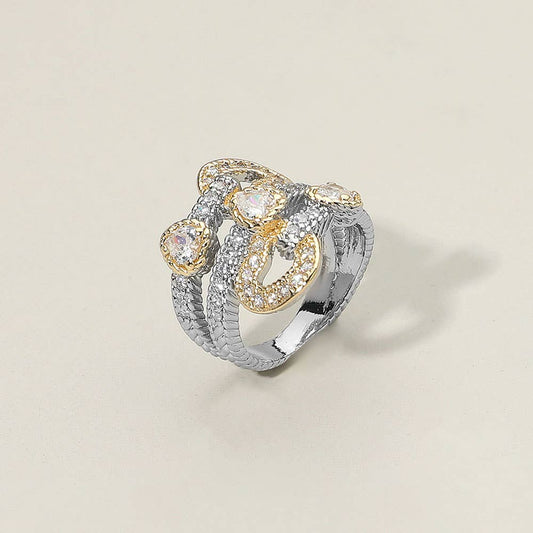 CZ Stone Accent Sculptural Two Tone Band Statement Ring