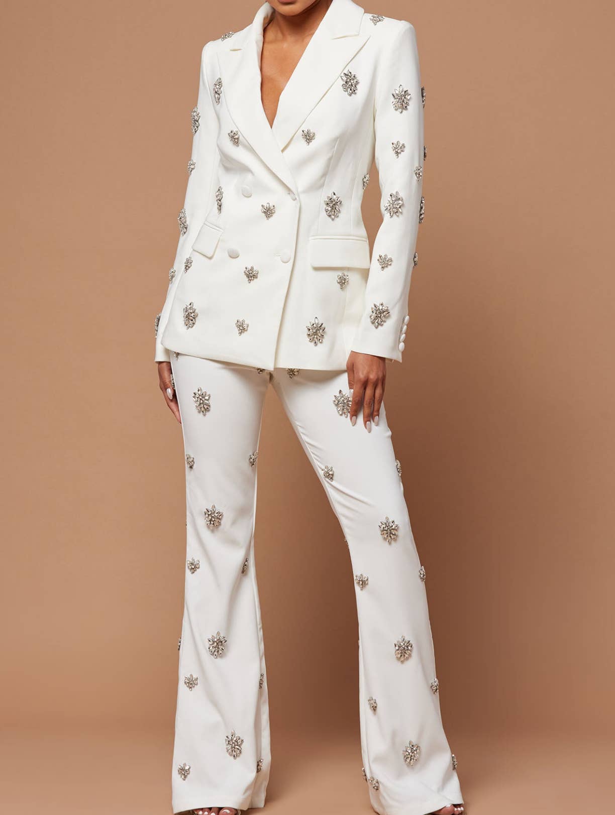 Diamond Beaded Suit Jacket & Flared Trousers Set