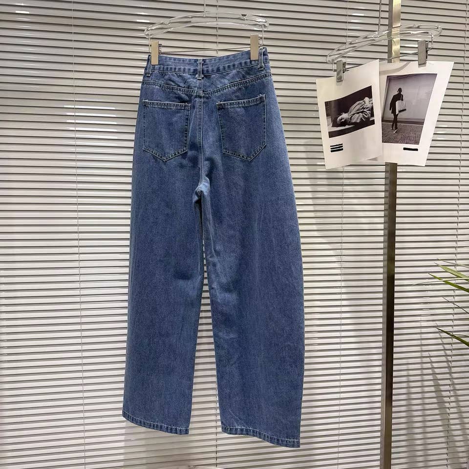 DY40Y Metal Button Wide Leg Barrel Denim Jeans