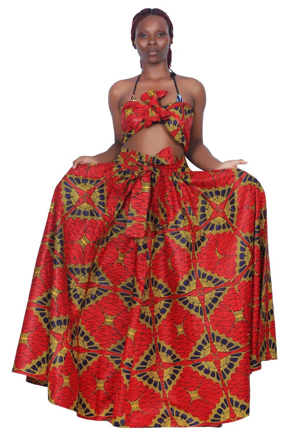 16317-288 African Print Wax Print Skirt with Headwrap
