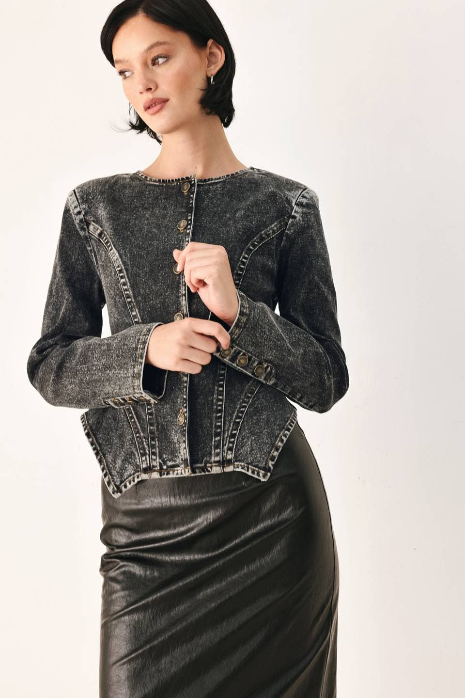 An acid washed denim peplum jacket  - FJ1574