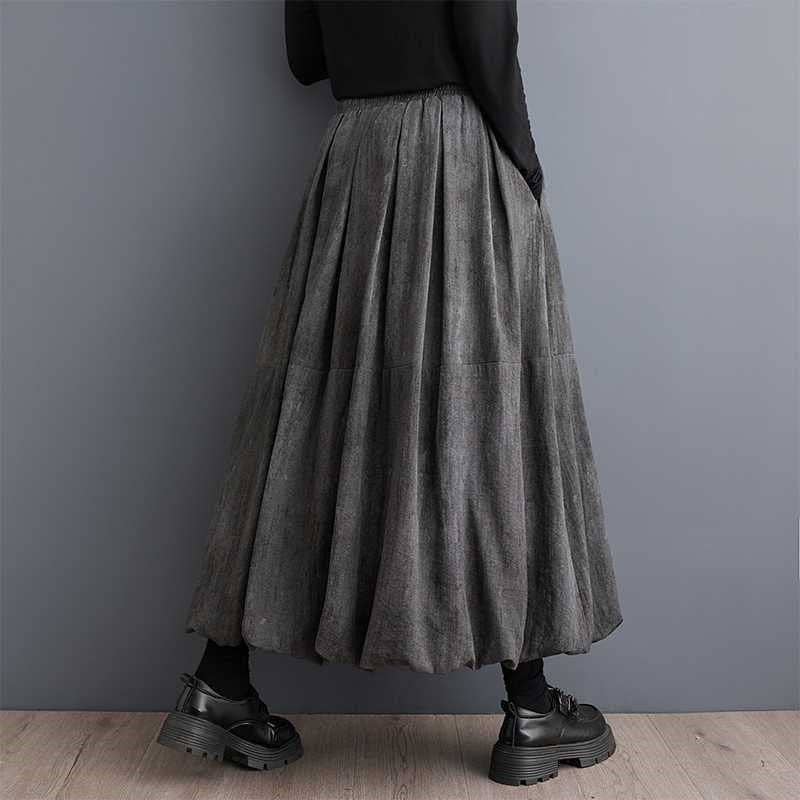 Solid Color Elastic Waist Loose Lantern Skirt